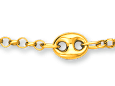 Halskette Mit Abwechselnden Kaffeebohnen-gliedern 4,7 Mm, 42 Cm, 18k Gelbgold - Standard Bild - 2