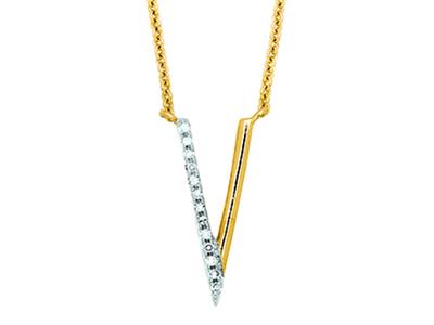 Halskette Mit V-motiv, Diamanten 0,05ct, 40-45 Cm, 18k Gelbgold
