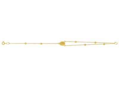 Religioses Armband Mit Kette Und Ziselierten Kugeln, Wundertätige Jungfrau Und Kreuz, 18 Cm, 18k Gelbgold