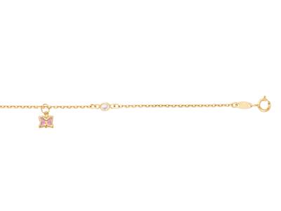 Kinderarmband Kette Mit Rosa Schmetterling Charm, 14-16 Cm, 18k Gelbgold - Standard Bild - 1
