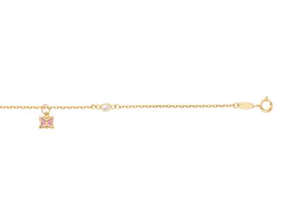 Kinderarmband Kette Mit Rosa Schmetterling Charm, 14-16 Cm, Gelbgold 18k - Standard Bild - 1