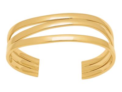 Armband Manschette 3 Rohren Quadratisch 20 MM Wellenform, 60 Mm, Gelbgold 18k - Standard Bild - 1