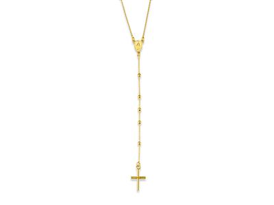 Halskette Rosenkranz Kugeln 1,8 Mm, Kreuz Und Wundertätige Jungfrau, 60  9,5 Cm, Gelbgold 18k