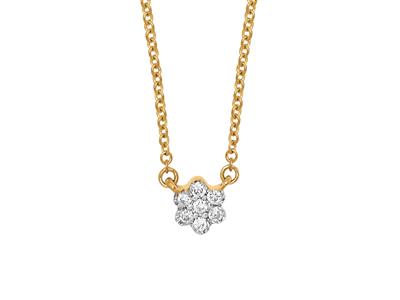 Solitär-halskette Mit Blumenmotiv, Diamanten 0,04ct, 42-44-45 Cm, Gelbgold 18k