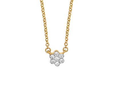 Solitär-halskette Mit Blumenmotiv, Diamanten 0,04ct, 42-44-45 Cm, 18k Gelbgold