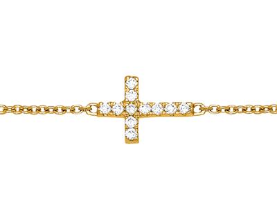 Armband Kreuz An Kette, Diamanten 0,04ct, 15-17-18 Cm, 18k Gelbgold - Standard Bild - 2