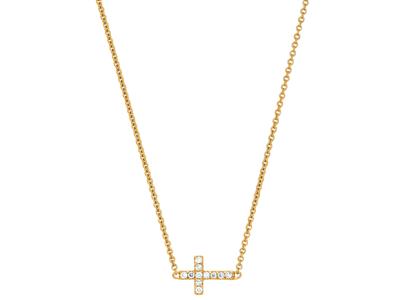 Halskette Kreuz An Kette, Diamanten0,04ct, 38-40 Cm, 18k Gelbgold
