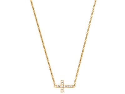 Halskette Kreuz An Kette, Diamanten 0,04ct, 38-40 Cm, 18k Gelbgold - Standard Bild - 1