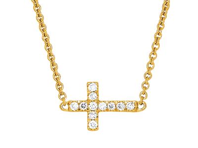 Halskette Kreuz An Kette, Diamanten 0,04ct, 38-40 Cm, 18k Gelbgold - Standard Bild - 2