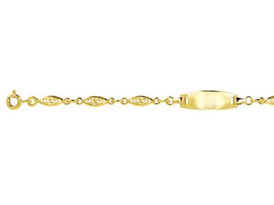 Baby Identity Mesh Filigran 3,4 Mm, Tonnenplatte 18 X 6 Mm, 14 Cm, Gelbgold 18k - Standard Bild - 3