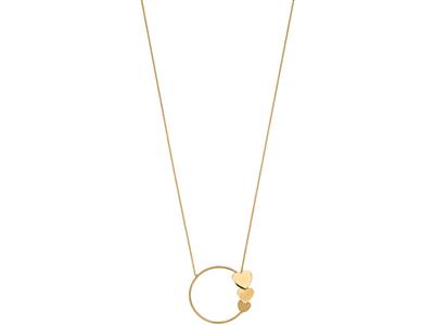 Halskette Kreis 3 Herzen 22 Mm, 42 Cm, Gelbgold 18k