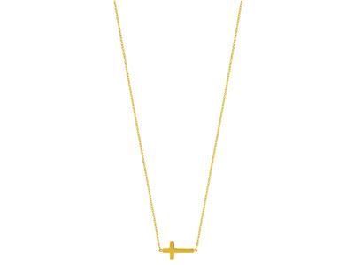 Halskette Kreuz An Dezentrierter Kette, 42 Cm, 18k Gelbgold