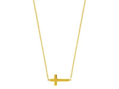 Halskette Kreuz An Dezentrierter Kette, 42 Cm, 18k Gelbgold - Standard Bild - 2