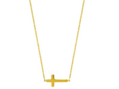 Halskette Kreuz An Dezentrierter Kette, 42 Cm, 18k Gelbgold - Standard Bild - 3