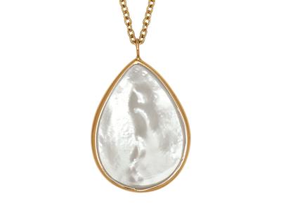 Halskette Mit Tropfenform Perlmutt-anhänger, 42 Cm, 18k Gelbgold - Standard Bild - 2