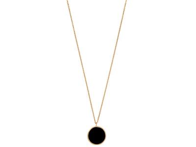 Kette Mit Rundem Onyx-anhänger, 42 Cm, 18k Gelbgold - Standard Bild - 1