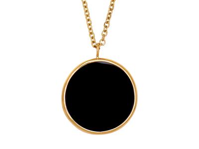 Kette Mit Rundem Onyx-anhänger, 42 Cm, 18k Gelbgold - Standard Bild - 2