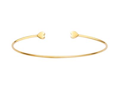 Armband Mit Offener Massiver Binse, Runder Draht 1,50 Mm, 2 Herzen, 46 X 62 Mm, 18k Gelbgold