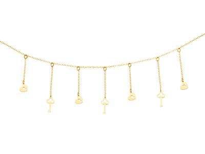 Halskette Mit 7 Pampillen Herzen Und Schlüssel, 38-40-42 Cm, 18k Gelbgold