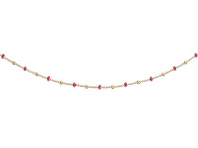 Halskette Rote Kugeln, 45 Cm, 18k Gelbgold