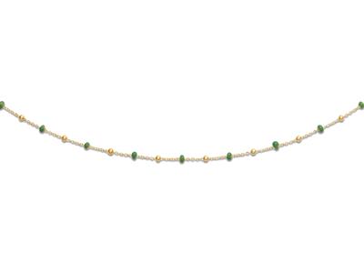 Halskette Grüne Kugeln, 45 Cm, 18k Gelbgold