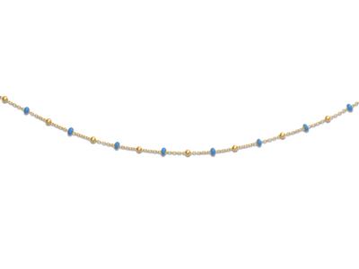 Halskette Blaue Kugeln, 45 Cm, 18k Gelbgold
