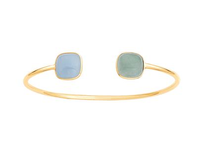 Hohles Rohr Armreif, Aquamarin Und Aventurin, 58 X 48 Mm, 18k Gelbgold - Standard Bild - 1
