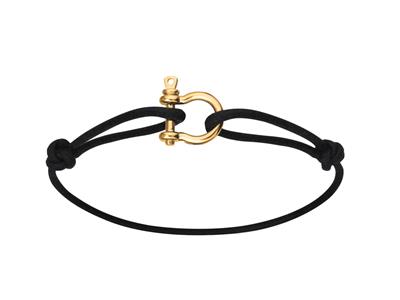 Armband Mit Schwarzer Kordel, Schäkel 2 MM Massiv, 11 X 13 Mm, 18k Gelbgold - Standard Bild - 1