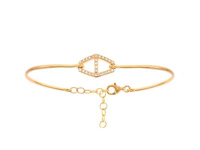 Armreif Mit Rhombus Mit Kette, Diamanten 0,10ct, Innendurchmesser 56 X50 Mm, 18k Gelbgold