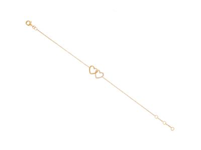 Doppelherz-armbandkette, Diamanten 0,07ct, 16-17-18 Cm, 18k Gelbgold
