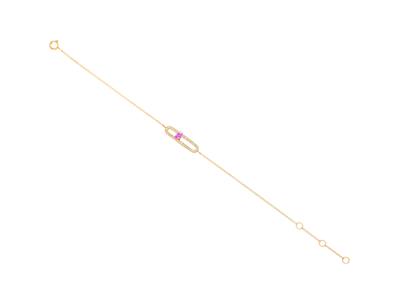 Armband Kette Mit Oval-motiv, Diamanten 0,19ct Und Rosa Saphirschiffchen 0,26ct, 16-17-18 Cm, 18k Gelbgol