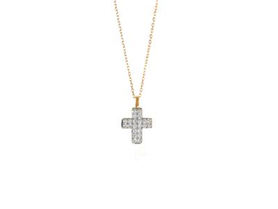 Halskette Kreuz 9 Mm, Diamanten 0,12ct, 40-42 Cm, 18k Gelbgold