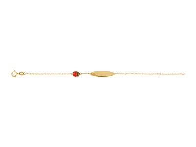 Brac Id Bebe Motif Coccinelle Email Rouge Et Plaque Ovale Sur Chaine Or Jaune 18k 12+2cm Ar - Standard Bild - 1