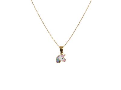 Coll Motif Licorne Email Sur Chaine Or Jaune 18k 38+2cm Ar - Standard Bild - 1