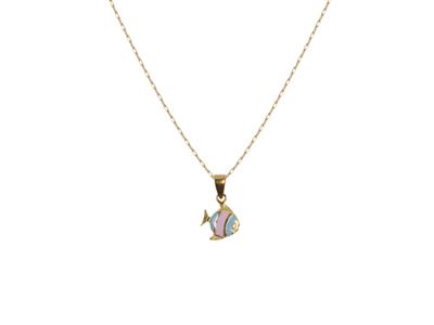 Coll Motif Poisson Email Rose Et Bleu Sur Chaine Or Jaune 18k 38+2cm Ar - Standard Bild - 1