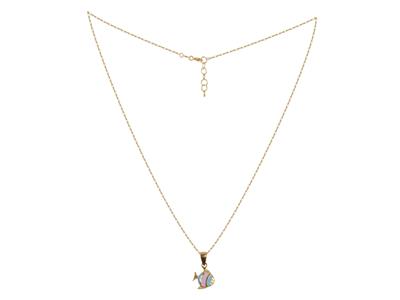 Coll Motif Poisson Email Rose Et Bleu Sur Chaine Or Jaune 18k 38+2cm Ar - Standard Bild - 2
