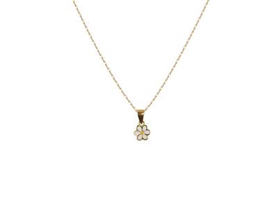 Coll Motif Paquerette Email Blanc Et Jaune Sur Chaine Or Jaune 18k 38+2cm Ar - Standard Bild - 1