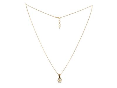 Coll Motif Paquerette Email Blanc Et Jaune Sur Chaine Or Jaune 18k 38+2cm Ar - Standard Bild - 2