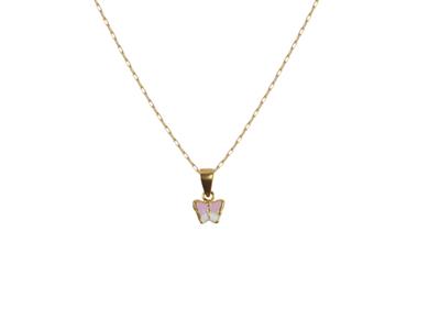 Coll Motif Papillon Email Rose Et Blanc Sur Chaine Or Jaune 18k 38+2cm Ar - Standard Bild - 1