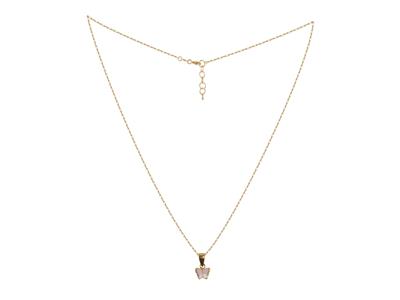 Coll Motif Papillon Email Rose Et Blanc Sur Chaine Or Jaune 18k 38+2cm Ar - Standard Bild - 2