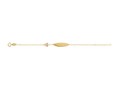 Brac Id Bebe Motif Papillon Email Rose Et Blanc Et Plaque Ovale Sur Chaine Or Jaune 18k 12+2cm Ar - Standard Bild - 1