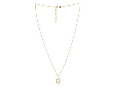 Halskette Mit Ovalem Motiv 12 Mm, Perlmutt Kreuz Durchbrochen, 42+3 Cm, Gelbgold 18k - Standard Bild - 2