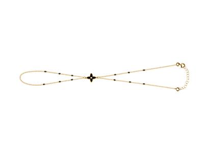 Handkettchen Mit Blumenmotiv 4 Blütenblätter Schwarzes Emaille An Kette, 173 Cm, Gelbgold 18k