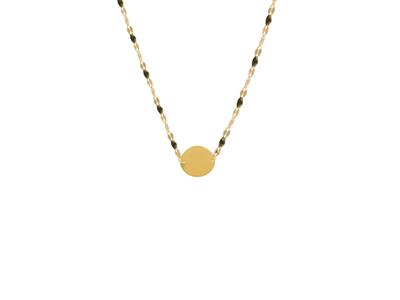 Halskette Mit Rundem Plättchen 12 MM Und Schwarz Emaillierten Kugeln An Kette, 42+3 Cm, Gelbgold 18k - Standard Bild - 1