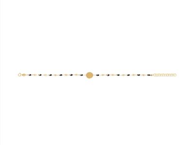 Armband Mit Runder Platte 10 Mm, Schwarze Emaille-kugeln An Kette, 17+3 Cm, Gelb Gold 18k - Standard Bild - 1