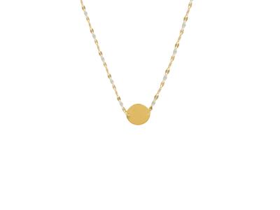 Halskette Mit Runde Plakette 12 MM Und Weißen Emaillekugeln An Kette, 42+3 Cm, Gelbgold 18k - Standard Bild - 1