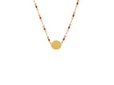 Halskette Mit Runder Platte 12 MM Und Roten Emaillekugeln An Kette, 42+3 Cm, Gelbgold 18k - Standard Bild - 1