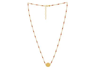 Halskette Mit Runder Platte 12 MM Und Roten Emaillekugeln An Kette, 42+3 Cm, Gelbgold 18k - Standard Bild - 2