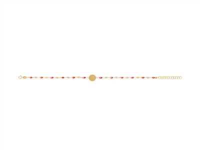 Armband Mit Runder Platte, 10 Mm, Rote Emailkugeln An Kette, 17+3 Cm, 18k Gelbgold - Standard Bild - 1