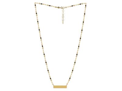 Halskette Mit Rechteckiger Platte 5x 25 MM Und Schwarz Emaillierten K Ugeln An Kette, 42+3 Cm, Gelbgold 1 - Standard Bild - 2